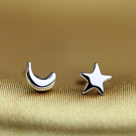 NEW 925 Sterling Silver Moon Star Stud Earrings C - Picture 6 of 7